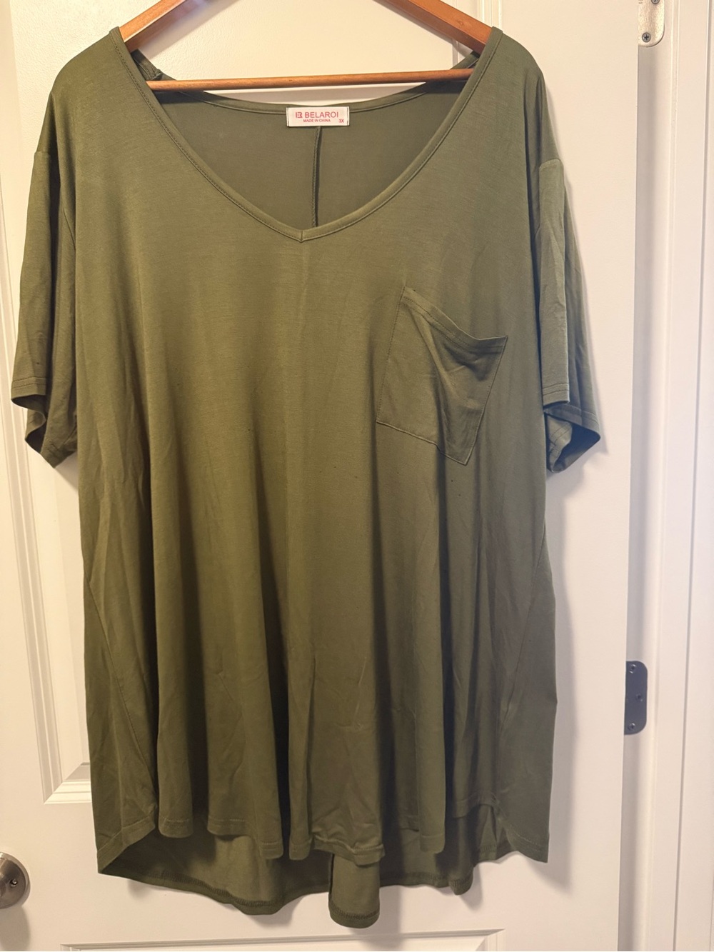 Olive Green V‑Neck Pocket Women's Top